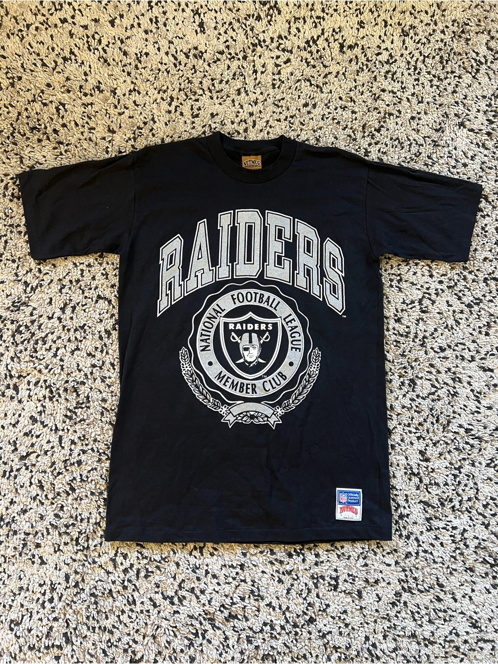 Vintage Nutmeg Mills Los Angeles Raiders Tee Shirt Black Single Stitch Large